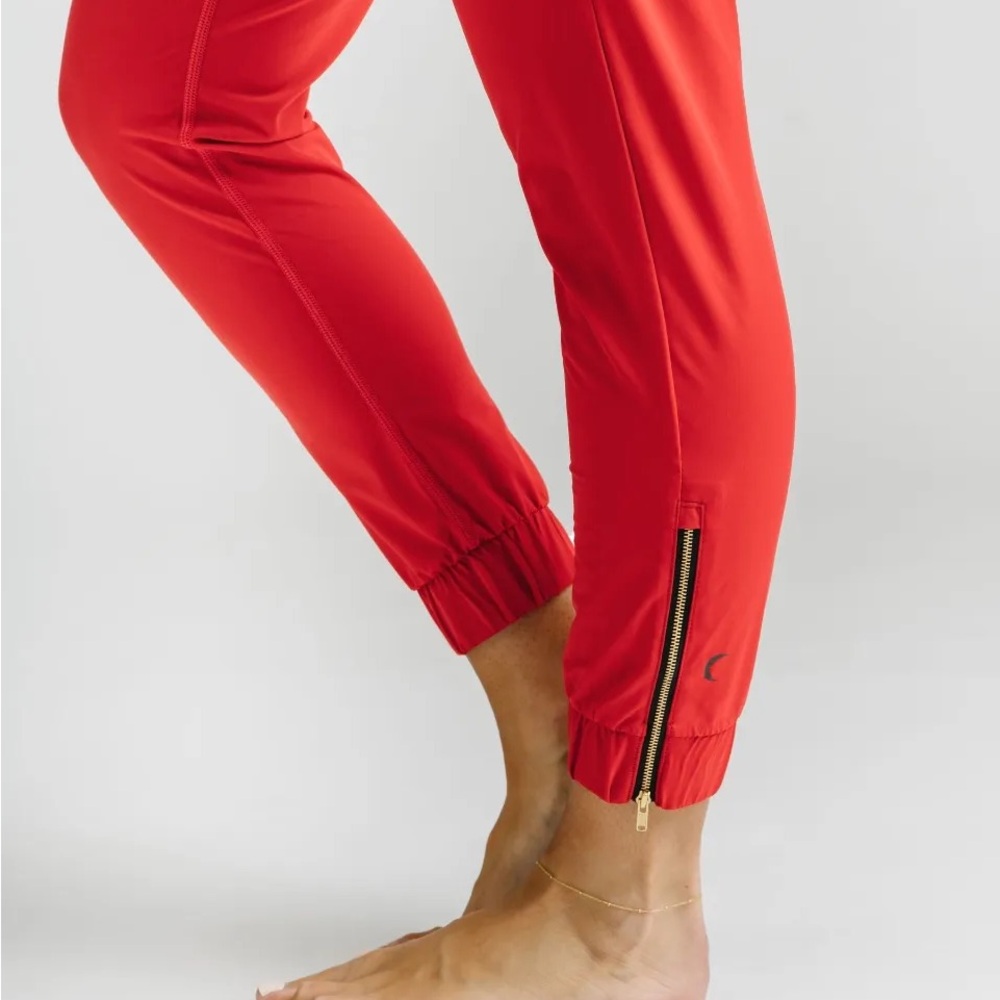 Vibrant Red Slim Fit Track Pants with Ankle Zippers